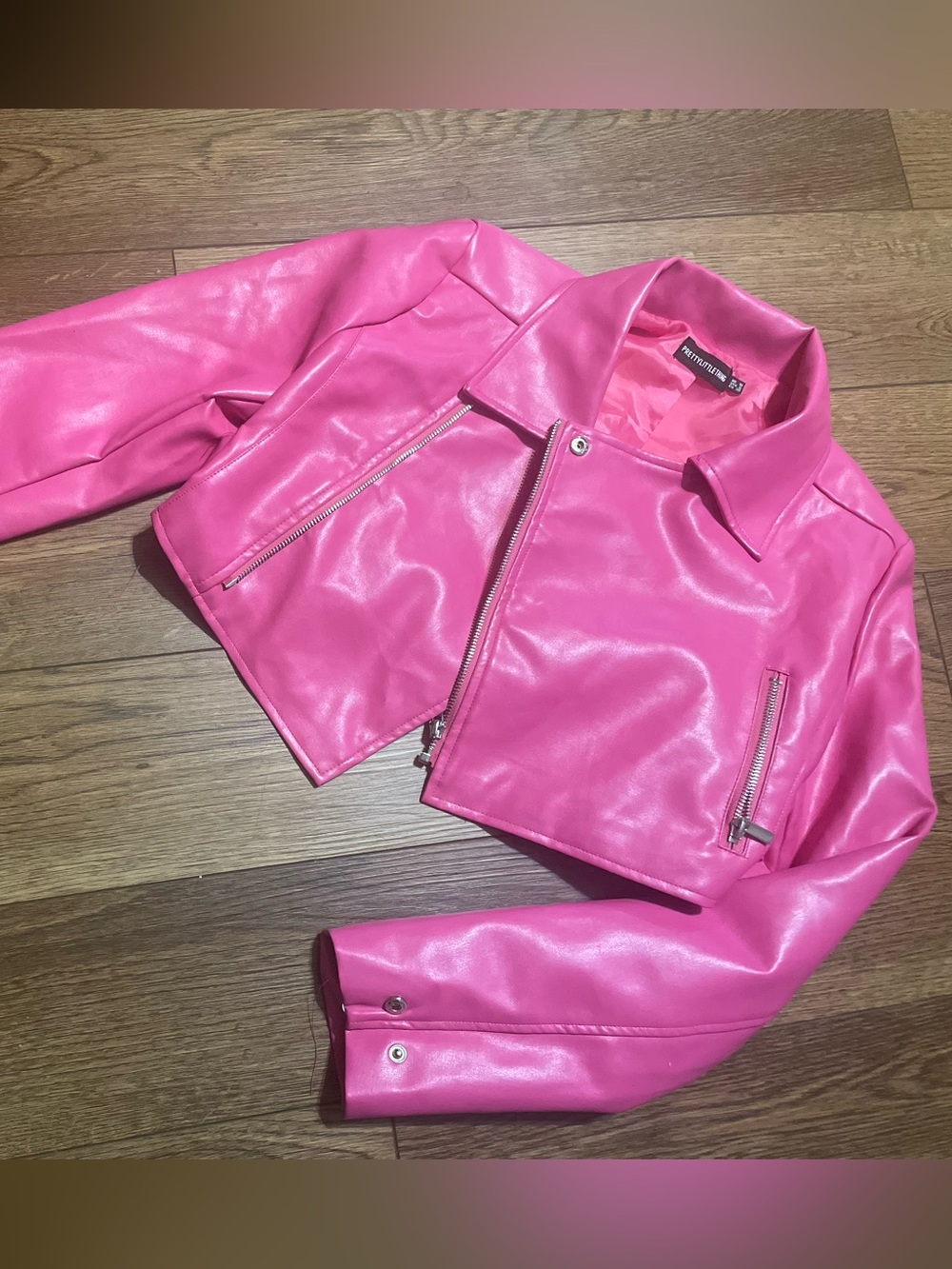 Pretty Little Thing Cropped Fuschia Faux Leather Moto Biker Jacket